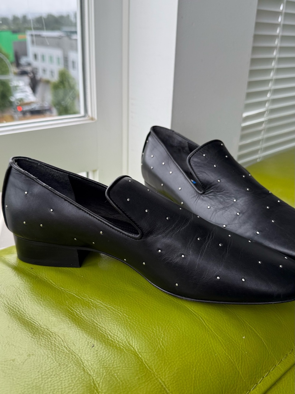 rag & bone Black Leather Stud-Embellished Slip-On Loafers